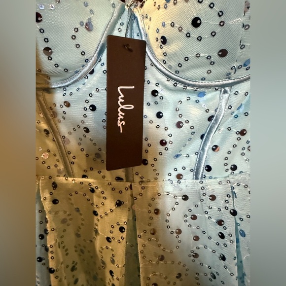Lulus size small Radiant Reflection Light Blue Sequin Tulle Strapless Maxi Dress - Picture 8 of 9